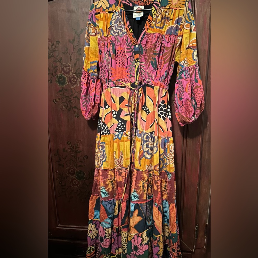 Farm Rio / Anthropologie Long Sleeve Button Front V-Neck Maxi Dress - Picture 5 of 8